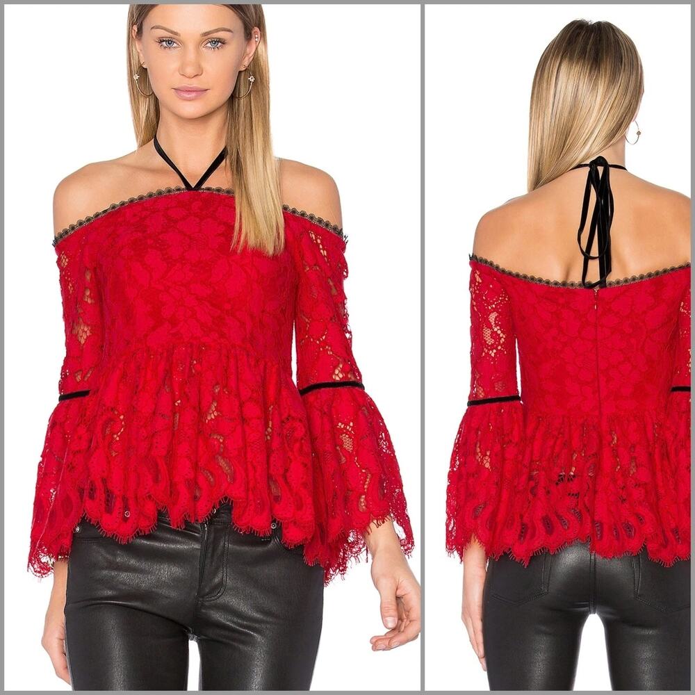 ALEXIS Grace Off-The-Shoulder Lace Blouse Red Sz XS